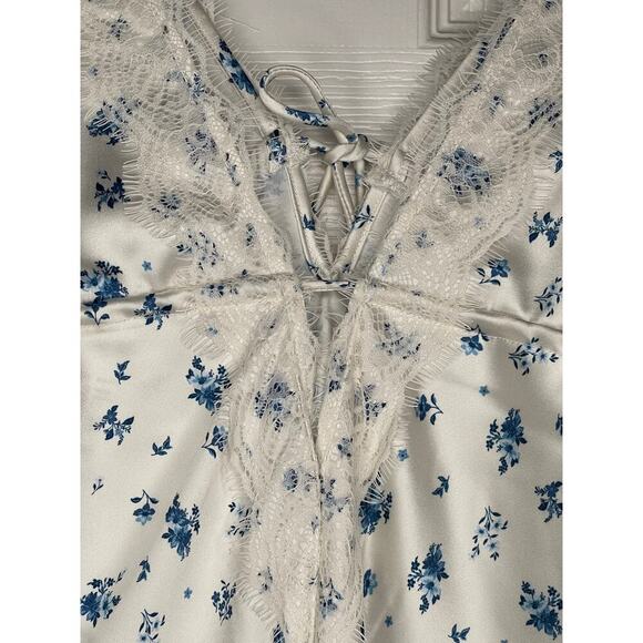 Forever 21 Lace-Trim Floral Midi Slip Dress White &Blue Size: M  Women’s - Picture 4 of 8